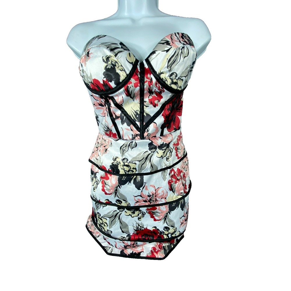 Bebe Corset Dress Womens Small Floral Strapless Bodycon Y2K Party Mini Club Zip‎